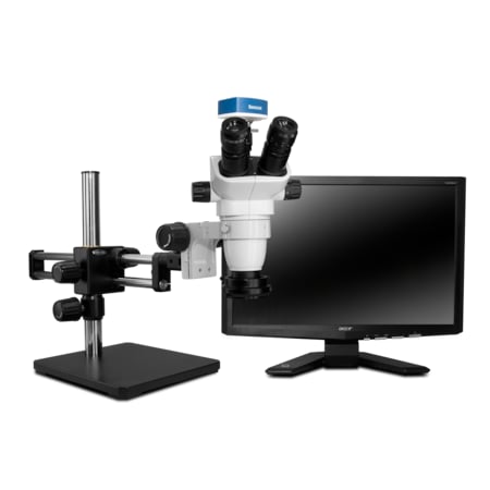 Scienscope SSZ Stereo Trinocular With Polarized LED Light On Dual Arm Stand SZ-PK10-R3